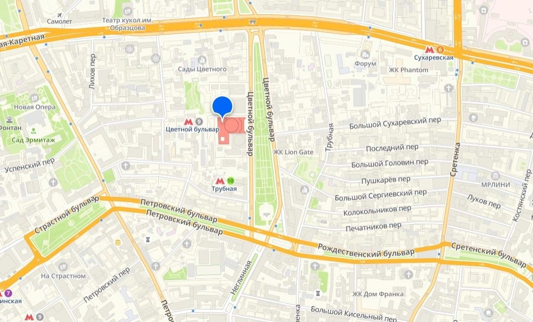 Карта, с указанием месторасположения "Цирк Никулина"